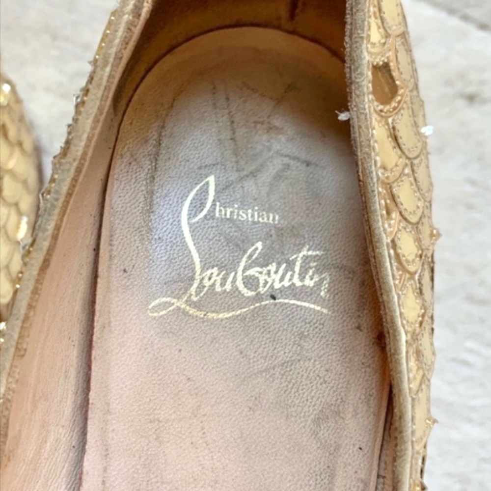 Christian Louboutin Poseidon Mirror Peep Toe Heels- Gold Mermaid Scales - Picture 8 of 14